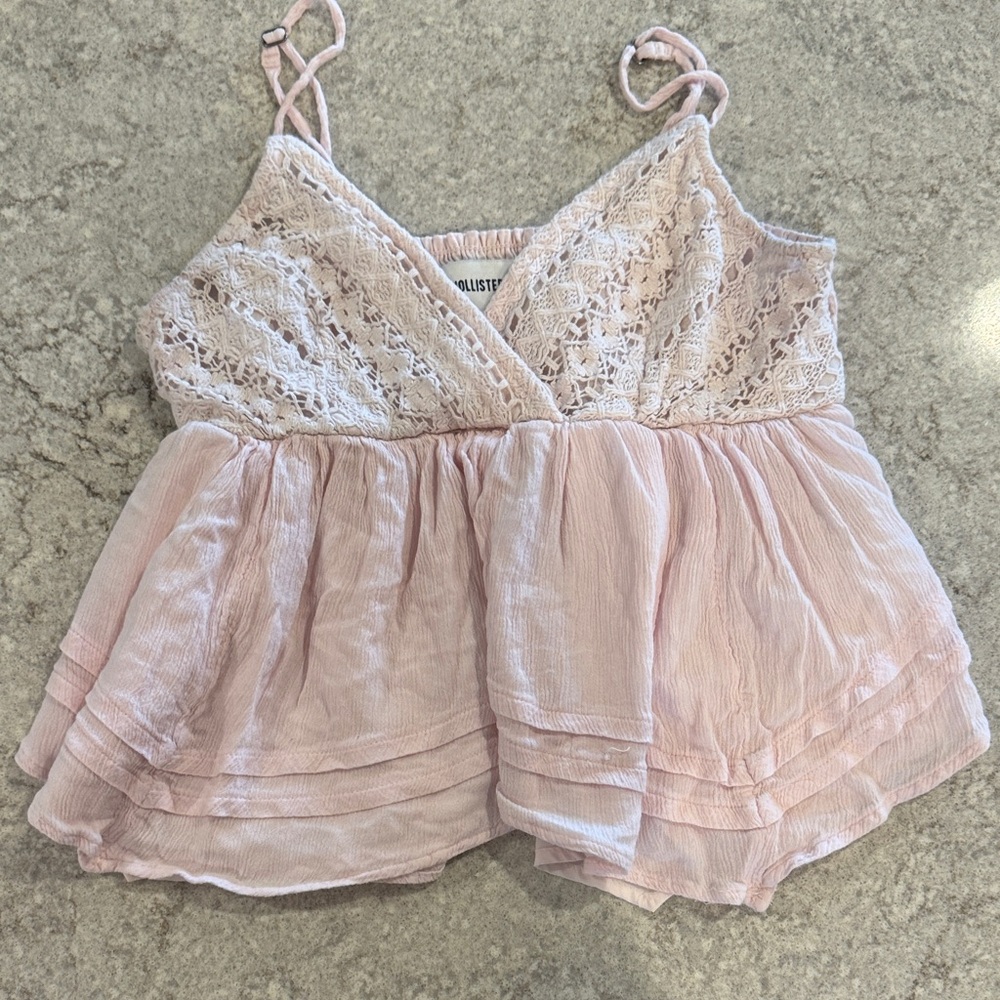 Hollister Pink Lace and Chiffon Top